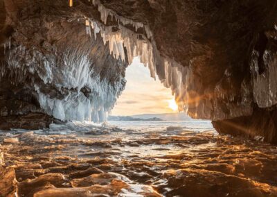 Sunset from an ice cave